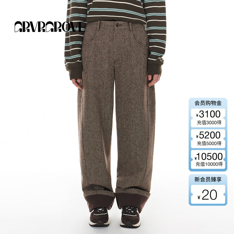 GROVE翻边梭织长裤卷边宽松