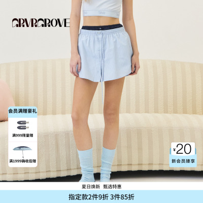 GROVE官方旗舰店2026PS春季新款梭织短裤下装条纹女 GP26SKC14