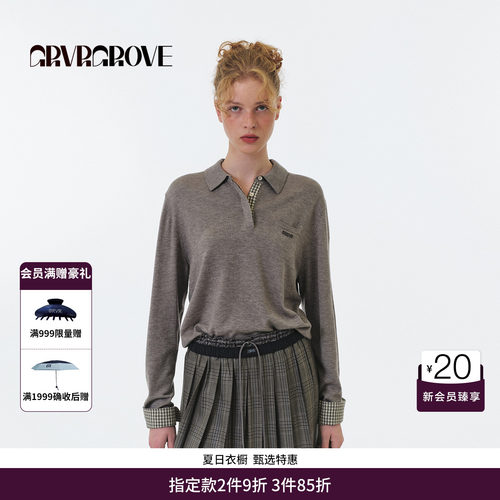 GRVR GROVE官方旗舰店 FW秋季款翻领毛织长袖女款上衣 GF5KN02C