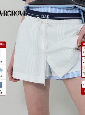 GROVE官方旗舰店2025春夏新款GRVR橡筋腰梭织裙裤海军风GR5SK01C