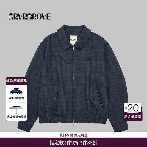 GRVR GROVE官方旗舰店25FW秋季格纹翻领梭织夹克短外套 GF5JP01C