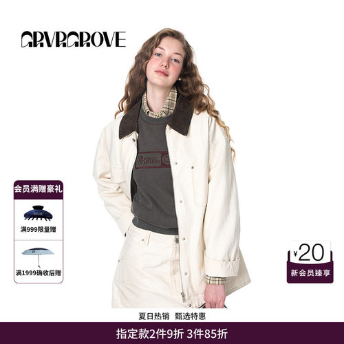 GRVR GROVE官方旗舰店秋季水洗做旧牛仔工装夹克外套GF4JK02M
