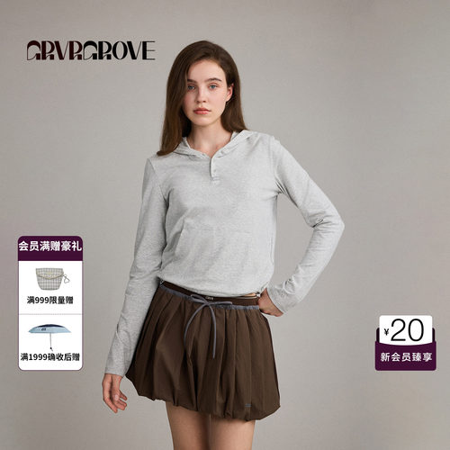 GRVR GROVE官方旗舰店26FW秋季新款连帽长袖T恤口袋款 GF26TSC61