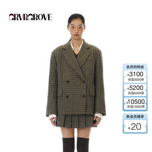GROVE官方旗舰店 2025WT冬季新款格纹西装外套女宽松 GCW5JK01
