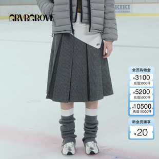 百褶裙长半裙下装 GROVE官方旗舰店 中长款 新款 GCW5SK04 2025WT冬季