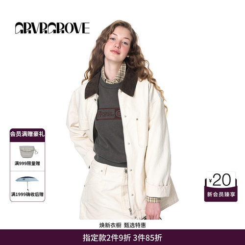 GRVR GROVE官方旗舰店秋季水洗做旧牛仔工装夹克外套GF4JK02M