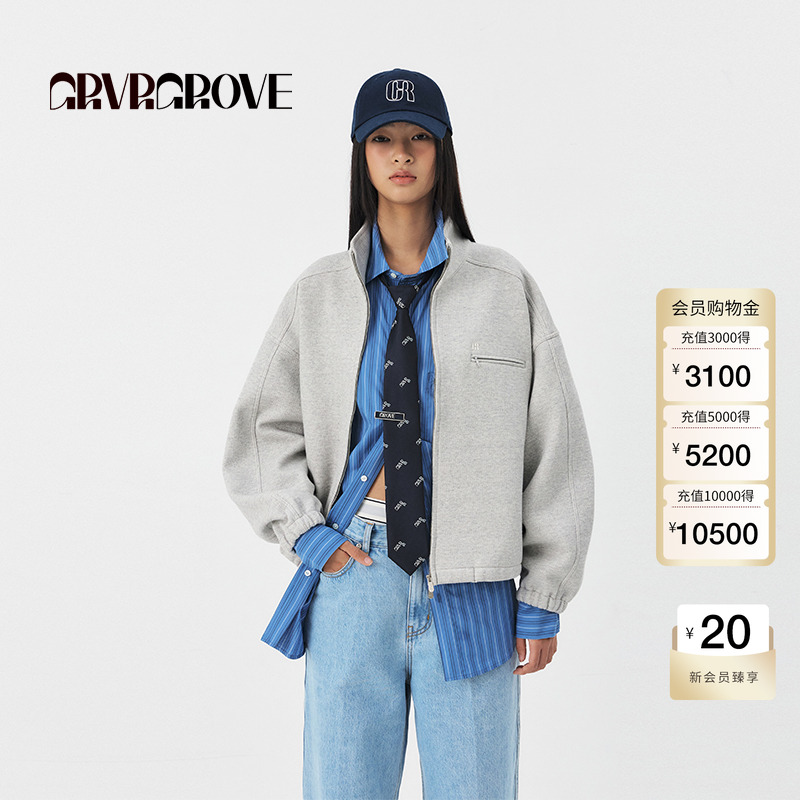 GROVE官方旗舰店2025PS春季新款立领针织夹克外套女 GS5SW06M