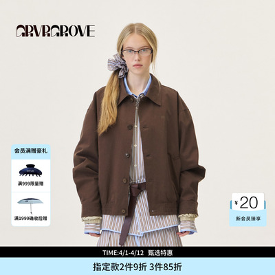 GROVE官方旗舰店2026PS春季新款假两件翻领夹克牛角扣 GP26JKC08