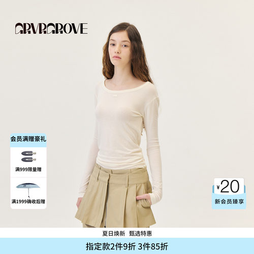 GROVE官方旗舰店2026PS春季新款长袖T恤船型纯色打底衫 GP26TSK03