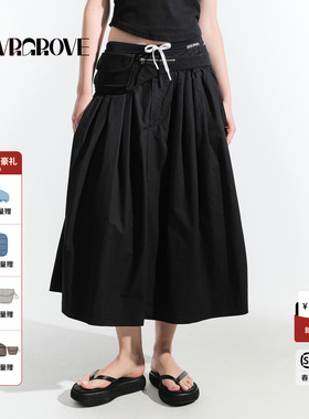 GROVE官方旗舰店2025HS夏日款梭织长半裙时尚休闲宽松GM5SK04M