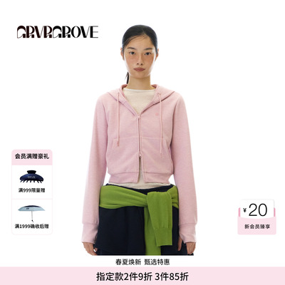 GROVE官方旗舰店 2025WT冬季款连帽开衫卫衣纯色外套女GCW5HD01