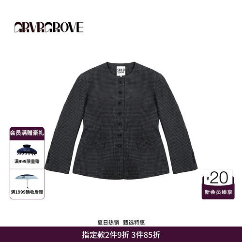 GRVR GROVE官方旗舰店 FW 秋季新品圆领外套复古格纹 GCF5CT01