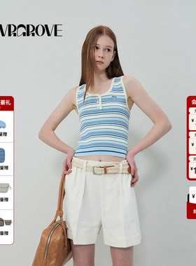 GROVE官方旗舰店2025SS春夏新款女士条纹针织衫背心 GR5KN05C