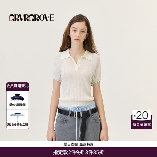 GRVR GROVE官方旗舰店26PS春季短袖针织衫翻领撞色短GP26KNC63