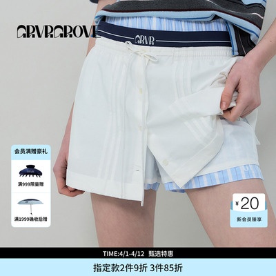 GROVE官方旗舰店春夏款GRVR橡筋腰梭织裙裤海军风GR5SK01C