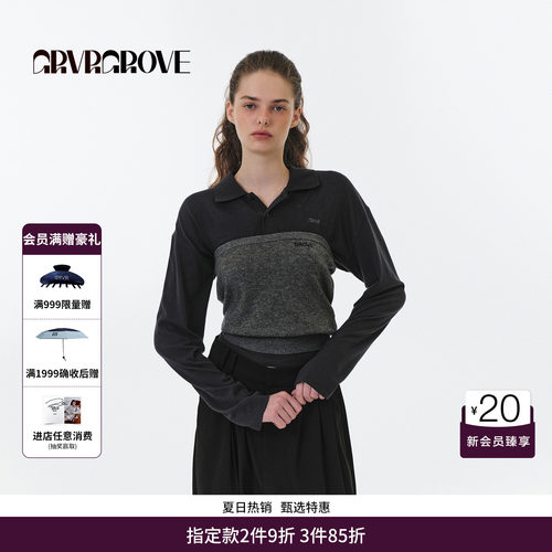 GRVR GROVE官方旗舰店 FW秋季款翻领长袖T恤女款 GF5TS06M