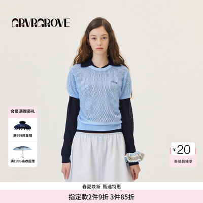 GROVE官方旗舰店2026PS春季新款短袖针织衫短款套头衫女GP26TSC62