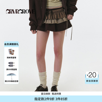 GROVE官方旗舰店 FW秋季款格纹梭织半裙韩系女款GF5SK05C