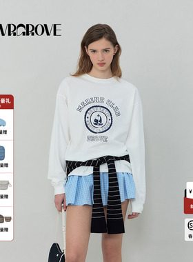 GROVE官方旗舰店2025SS春夏款女士圆领长袖T恤GS5SW52M