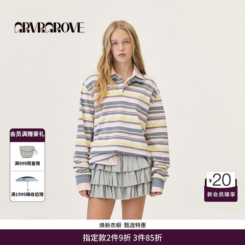 GRVR GROVE官方旗舰店26PS春季长袖polo衫韩系条纹翻领GP26TSC36