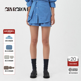 GROVE官方旗舰店2025PS春季款女士条纹梭织松紧短裤GS5PT11M