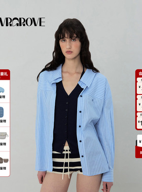 GROVE官方旗舰店2025SS春夏新款女士条纹长袖衬衫GS5SH07M
