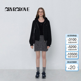 连帽针织卫衣宽松拉链外套 混纺开衫 GROVE官方旗舰店女春季 新款