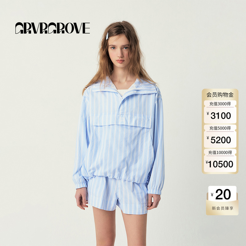 GROVE官方旗舰店2025SS春夏新款女士套头连帽长袖衬衫GR5HD01C