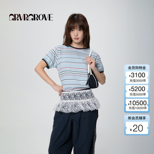 女条纹短袖 GROVE官方旗舰店2025春夏新款 t恤GCM5TS08 博主同款