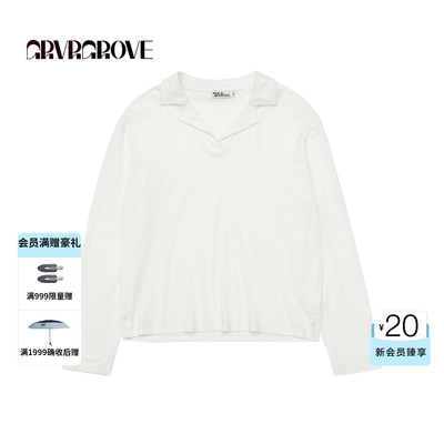 GROVE官方旗舰店2026PS春季新款长袖T恤纯色翻领韩系女 GP26TSC60