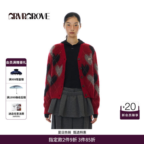 GRVR GROVE官方旗舰店 WT冬季款长袖毛织开衫毛衣外套女GCW5KN04