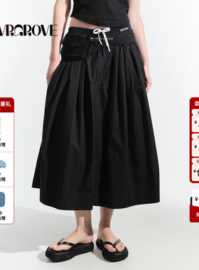GROVE官方旗舰店2025HS夏日新款梭织长半裙时尚休闲宽松GM5SK04M