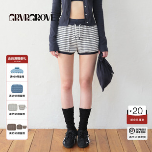 GROVE官方旗舰店2025BS夏季款女复古撞色条纹针织短裤BM5PT01M