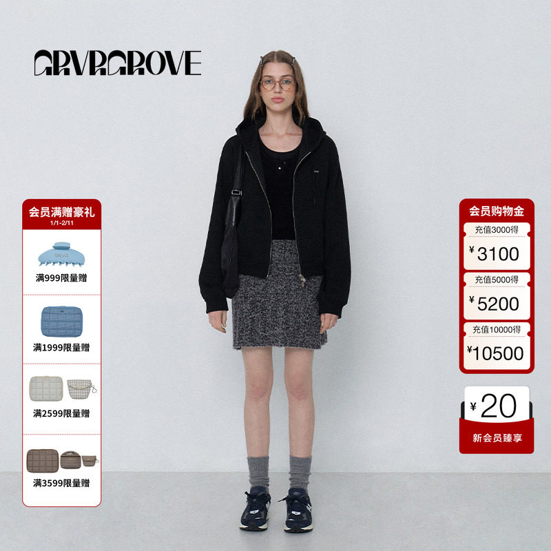 GROVE官方旗舰店女春季新款混纺开衫连帽针织卫衣宽松拉链外套,女装/女士精品,卫衣/绒衫,淘宝优惠券,粉丝福利购,淘宝优惠卷