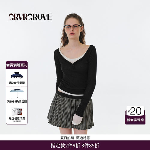 GRVR GROVE官方旗舰店 2025FW秋季款亨利领长袖T恤女款 GF5TS07M