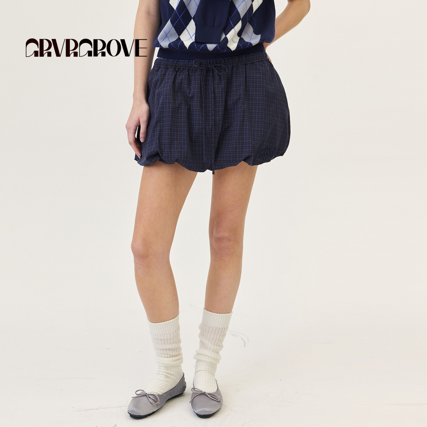GROVE官方旗舰店2026PS春季新款短款裙裤韩系格纹下装女G