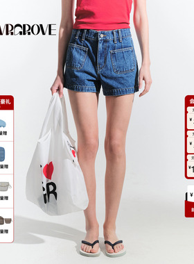 GROVE官方旗舰店2025夏季新款深牛仔短裤简约百搭休闲 GM5DB03J
