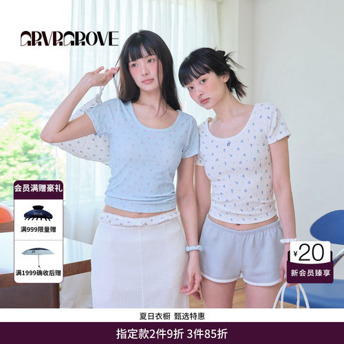 GRVR GROVE官方旗舰店BS夏季款女碎花短袖圆领韩系t恤BM5TS02M
