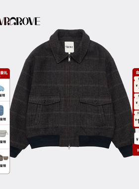 GROVE官方旗舰店 2025WT冬季新款格纹梭织夹克短外套女 GCW5JP01