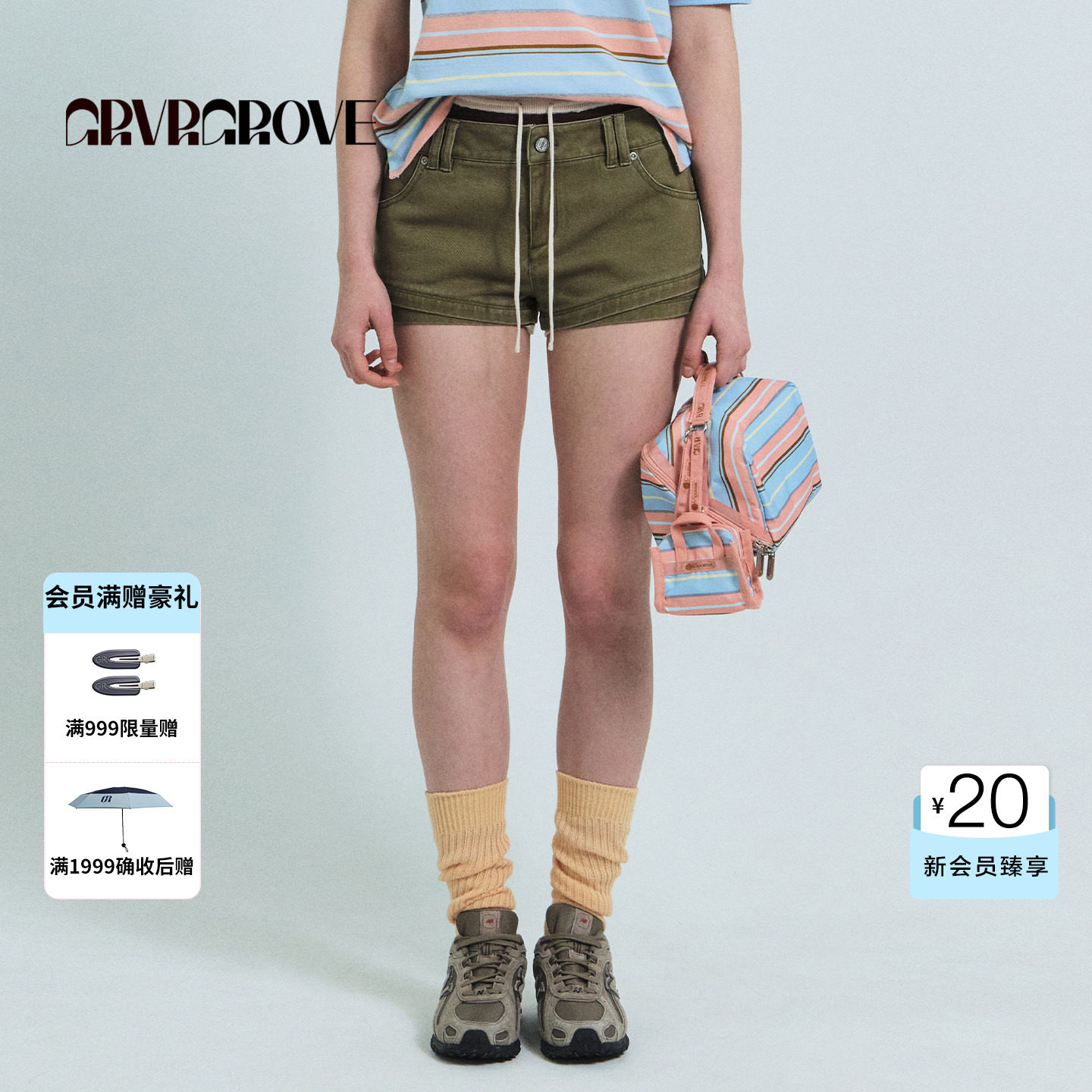 GROVE官方旗舰店2026SS春夏新款韩系下装牛仔短裤女 GS26PTC05