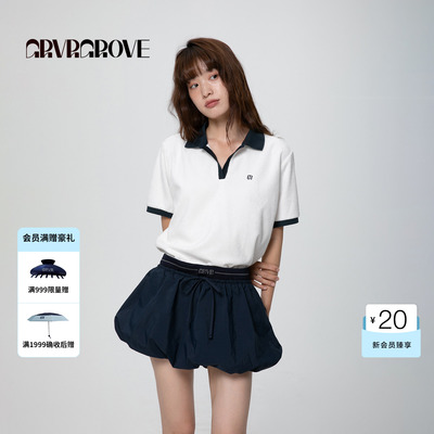 GROVE官方旗舰店春夏款女撞色毛巾布短袖polo衫t恤GCM5TS03