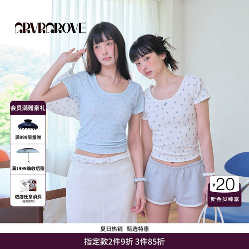 GRVR GROVE官方旗舰店BS夏季款女碎花短袖圆领韩系t恤BM5TS02M