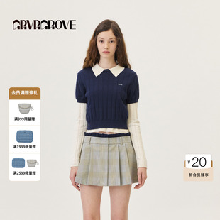 GROVE官方旗舰店2026PS春季新款短袖纯色圆领毛衣叠穿 GP26KNC62