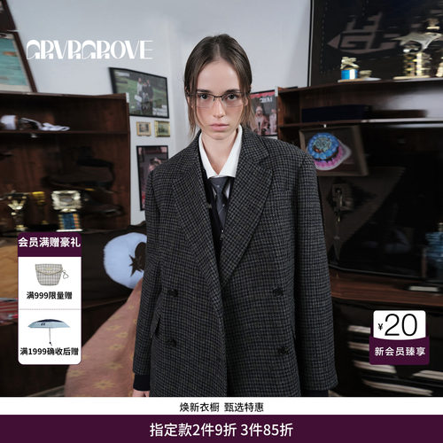 GRVR GROVE官方旗舰店格纹西装外套韩系宽松廓形 GCW5JK01