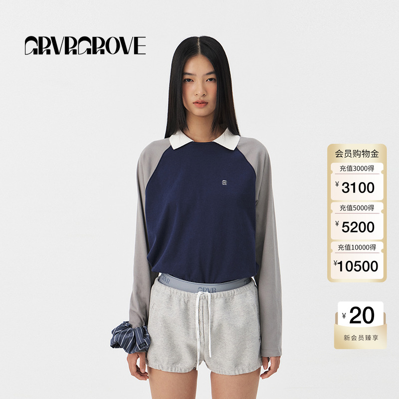 GROVE官方旗舰店女士2025PS春季新款明星同款翻领长袖T恤GS5TS15M