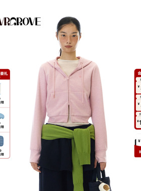 GROVE官方旗舰店 2025WT冬季新款连帽开衫卫衣纯色外套女GCW5HD01