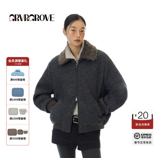 GROVE官方旗舰店 2025WT冬季款复古宽松翻毛领夹克外套GCW5JP02