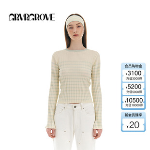 新款 打底套头衫 修身 针织衫 条纹长袖 GROVE官方旗舰店女士春季