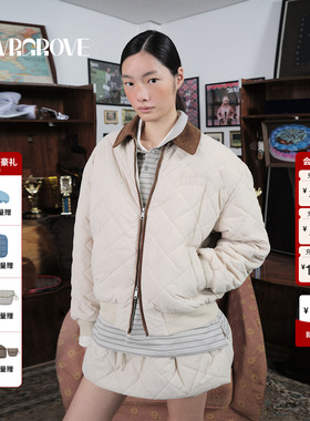 GROVE官方旗舰店 2025WT冬季新款格纹棉服外套拉链女 GCW5JP05
