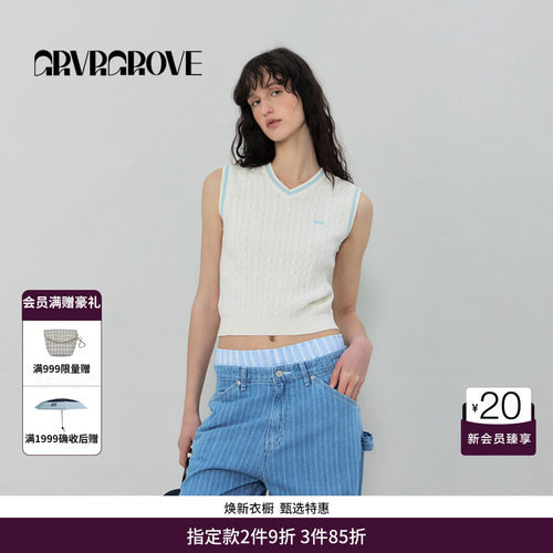 GRVR GROVE官方旗舰店SS春夏款女士V领针织衫无袖背心GR5KN03C